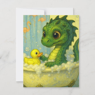 Cute big eye baby sea serpent bubble bath fantasy  card