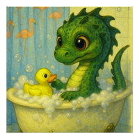 Cute big eye baby sea serpent bubble bath fantasy