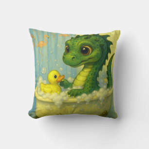 Cute big eye baby sea serpent bubble bath fantasy  throw pillow