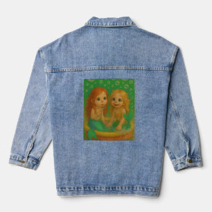 Cute big eye mermaid sisters wading pool fantasy  denim jacket