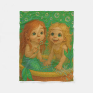 Cute big eye mermaid sisters wading pool fantasy  fleece blanket