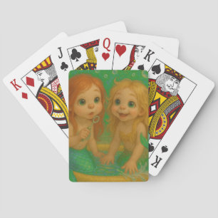 Cute big eye mermaid sisters wading pool fantasy playing cards