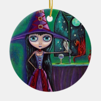 Cute Big Eye Witch Falcon & Dragon Crystal Ball Ceramic Ornament