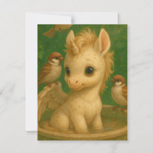 Cute, Big-eyed, baby unisus, pegasus unicorn Card