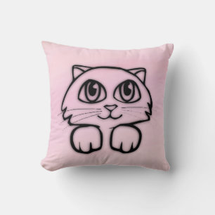 Cute Big Eyed Cat Pink Throw Pillow