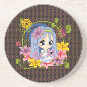 Cute Big Eyed Chibi Dragon Fairy Coaster