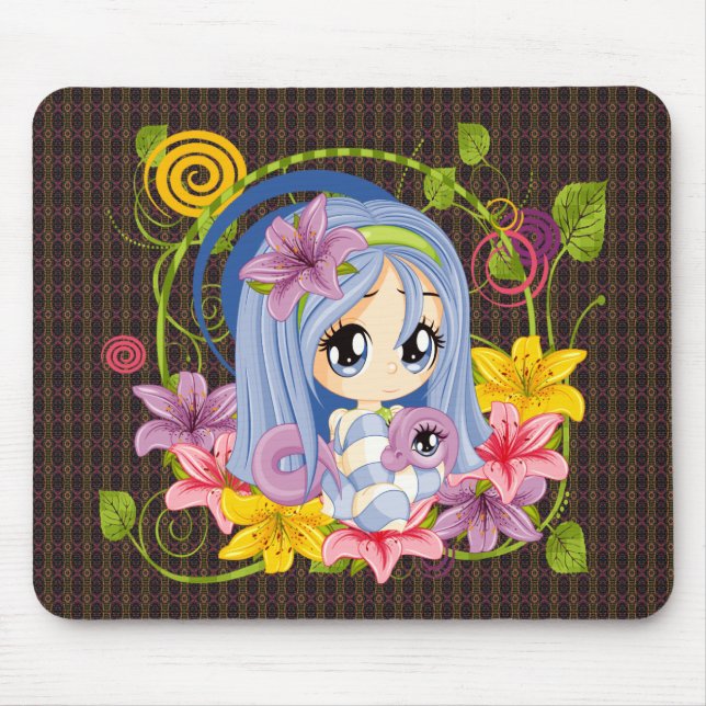 Cute Big Eyed Chibi Dragon Fairy Mouse Pad (Front)