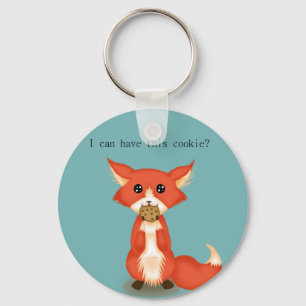 Cute Big Eyed Fox Eating A Cookie Keychain