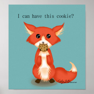 Cute Big Eyed Fox Eating A Cookie Poster