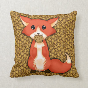 Cute Big Eyed Fox Eating A Cookie Throw Pillow