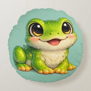 Cute Big-Eyed Frog Kawaii Animal Design Round Pillow