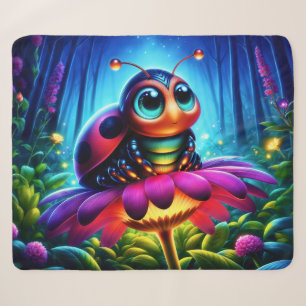 Cute big-eyed Ladybug with a mystical glow Sherpa Blanket
