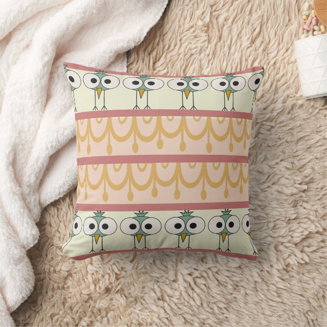 Cute Big Eyed Owl Bird Pattern Throw Pillow (Blanket)
