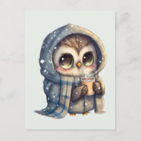 Cute Big-Eyed Owl Holding a Coffee