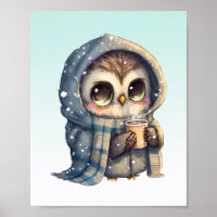 Cute Big-Eyed Owl Holding a Coffee
