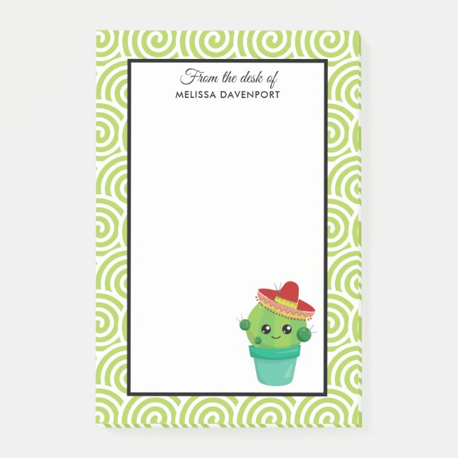 Cute Big-Eyed Smiling Cactus in Red Sombrero Post-it Notes (Front)