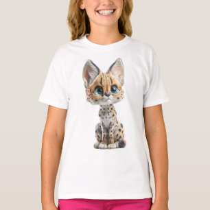 Cute Big Eyed Spotted Serval Cat Kids T-Shirt