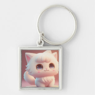 Cute Big Eyes Fluffy White Cat Keychain