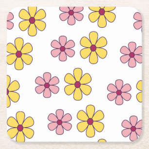 Cute big flowers pattern square paper coaster