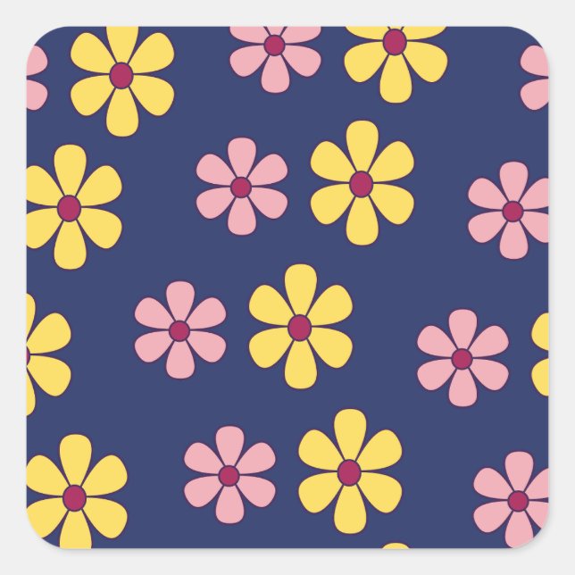 Cute big flowers pattern square sticker (Front)