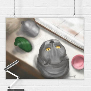 Cute big grey cat. Сozy picture.  Canvas Print