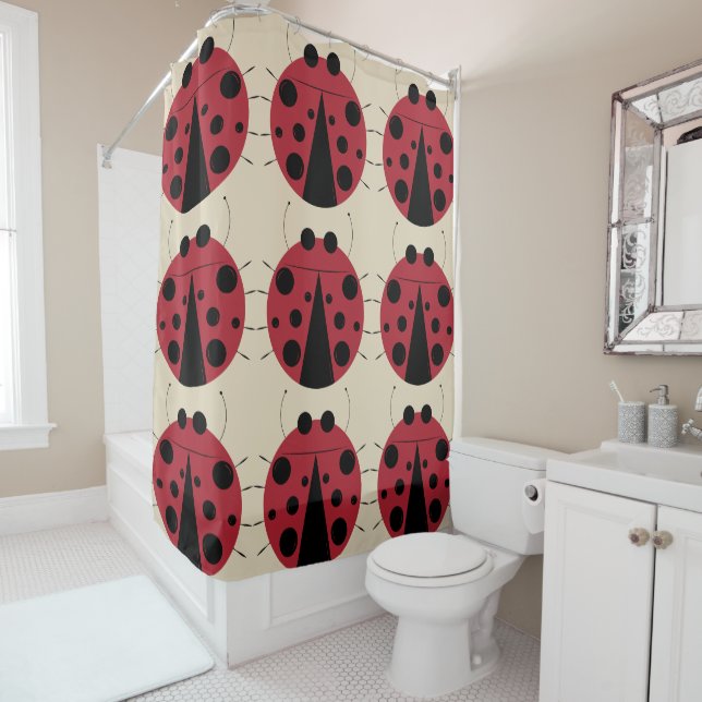 Cute Big Ladybugs Design Shower Curtain (In Situ)