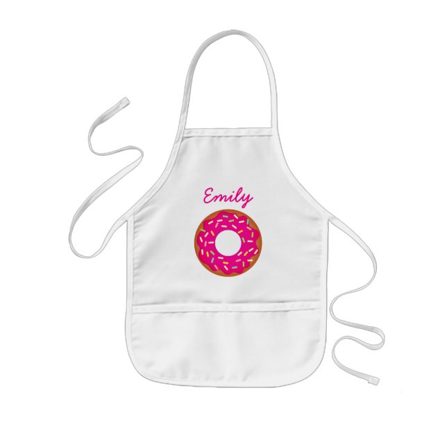 Cute big pink doughnut baking apron for children (Front)