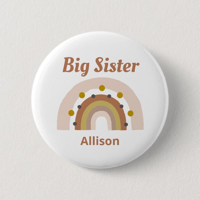 Cute Big Sister Boho Rainbow Personalized Name 2 Inch Round Button (Front)