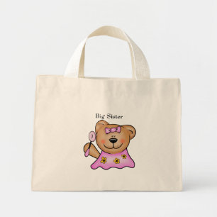 Cute Big Sister Teddy Bear in Pink Mini Tote Bag