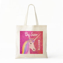 Cute Big Sister Unicorn Pink Glitter Personalized