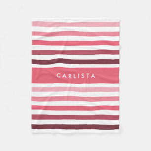 Cute Big Stripes Pattern With Name in Bright Pink Fleece Blanket