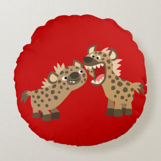 Cute Big-Teethed Cartoon Hyenas Round Pillow
