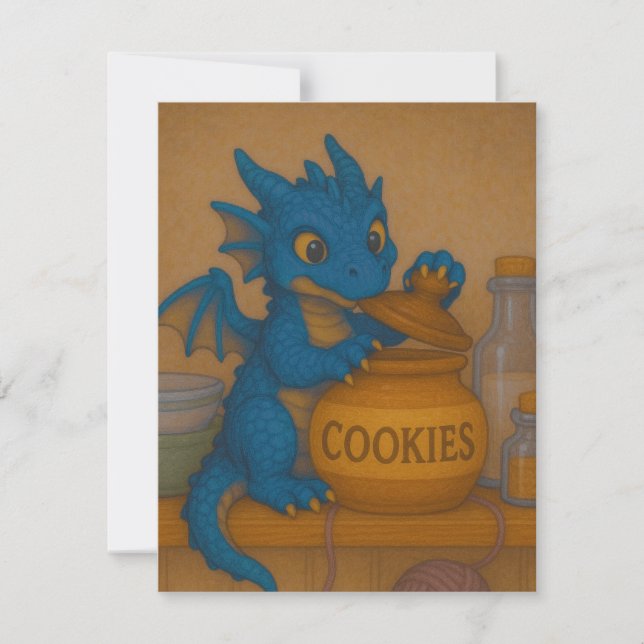 Cute bigeye baby blue storm dragon cookies fantasy card (Front)