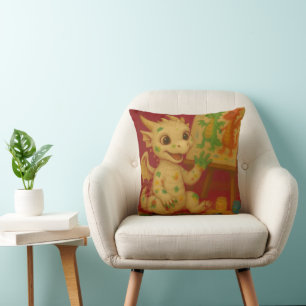 cute bigeye white baby frost dragon finger-paintin throw pillow