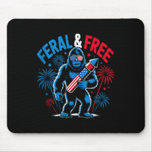 Cute Bigfoot Feral But Free 4th Of July Youth Men Mouse Pad