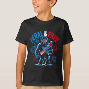 Cute Bigfoot Feral But Free 4th Of July Youth Men T-Shirt