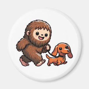 Cute Bigfoot Walking Cute Dachshund Magnet