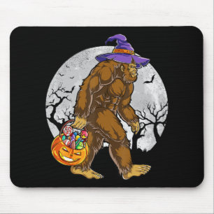 Cute Bigfoot Witch Pumpkin Halloween Girls Sasquat Mouse Pad