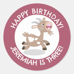 Cute billy goat cartoon personalized birthday classic round sticker