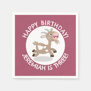 Cute billy goat cartoon personalized birthday napkin