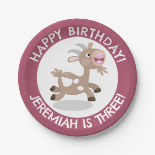 Cute billy goat cartoon personalized birthday paper plate