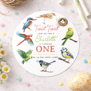 Cute Bird 1st Birthday   Sweet Baby Bird Party  Classic Round Sticker