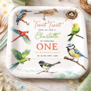 Cute Bird 1st Birthday Sweet Baby Bird Party Paper Plate
