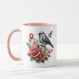 cute bird and flowers mug