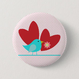Cute Bird and Hearts 2 Inch Round Button