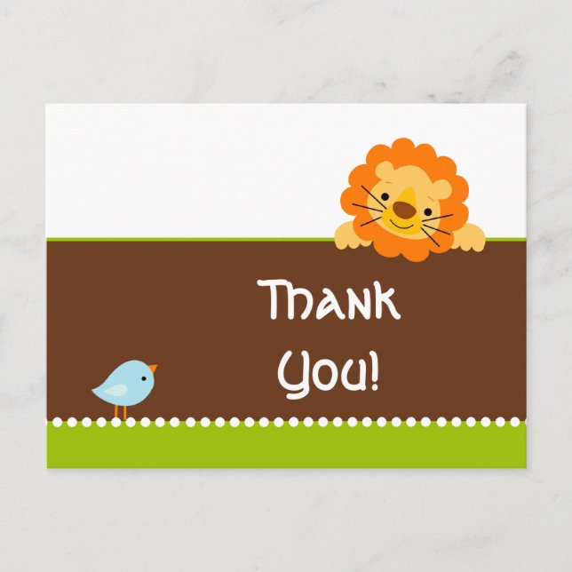 Cute bird and lion thank you postcard (Front)