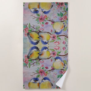 Cute Bird Beach Towel Little Sparrows