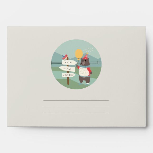 Cute Bird Bear Milestone Mountain Any Age Birthday Envelope (Front)