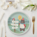 Cute Bird Bear Milestone Mountain Any Age Birthday Paper Plate<br><div class="desc">If you need any further customisation please feel free to message me on yellowfebstudio@gmail.com.</div>