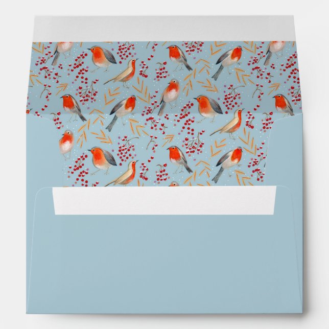 Cute Bird Blue Robin Winter Christmas Pattern Envelope (Back (Bottom))